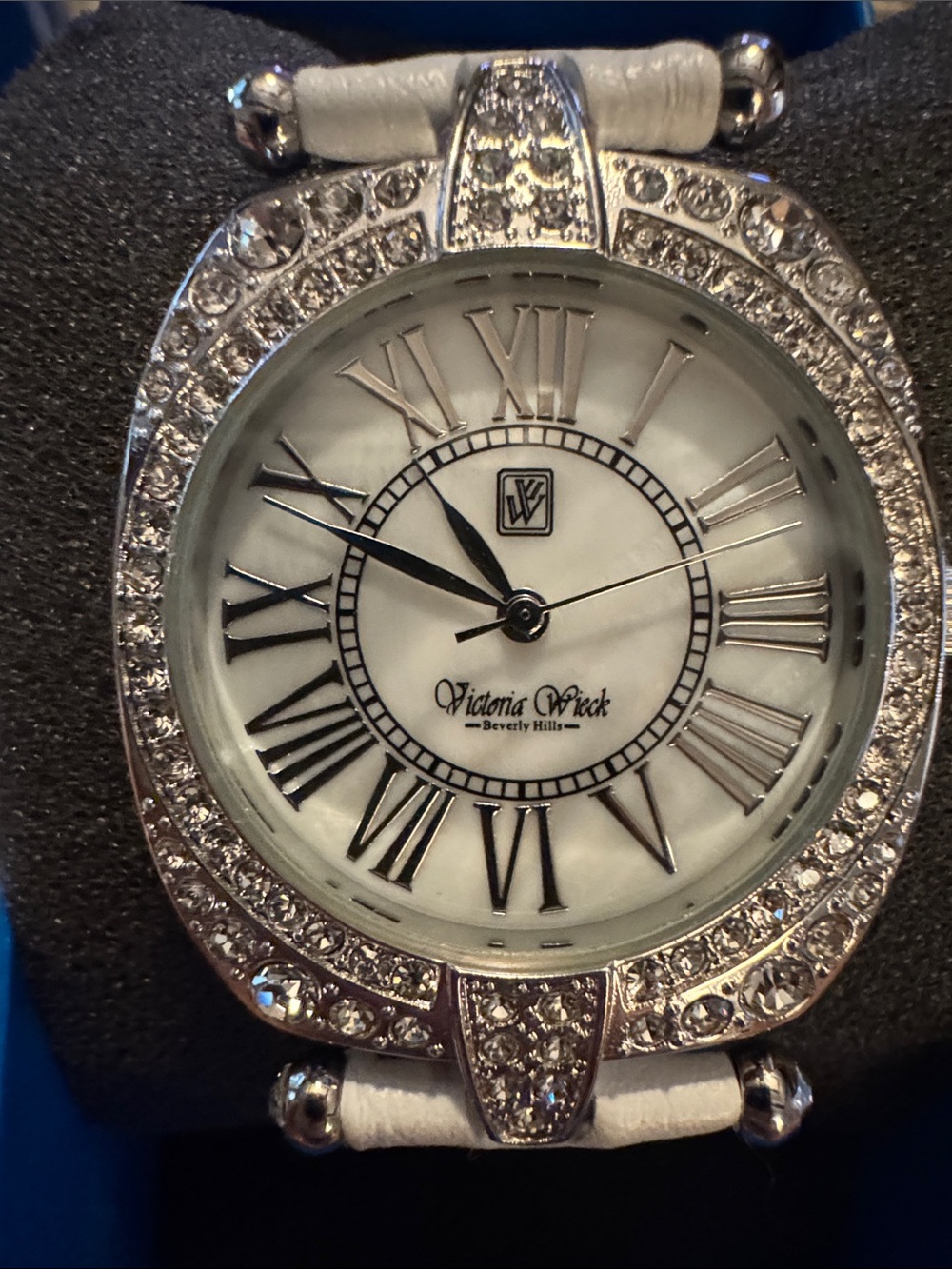 Victoria Wieck Silver Crystal-Accent Dress Watch with White Dial and Strap